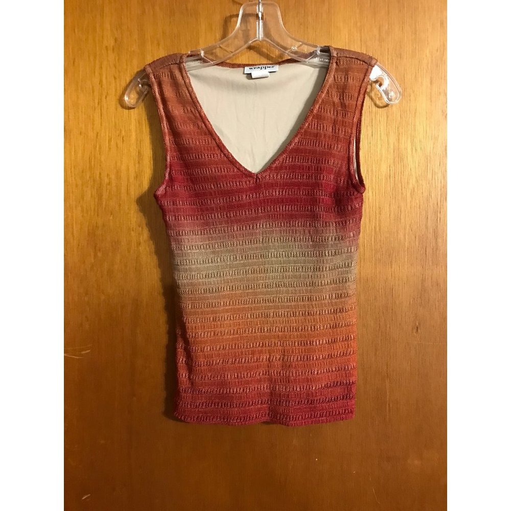 Wrapper Jr. top sz.med. Sleeveless v- neck rust color mesh material.
